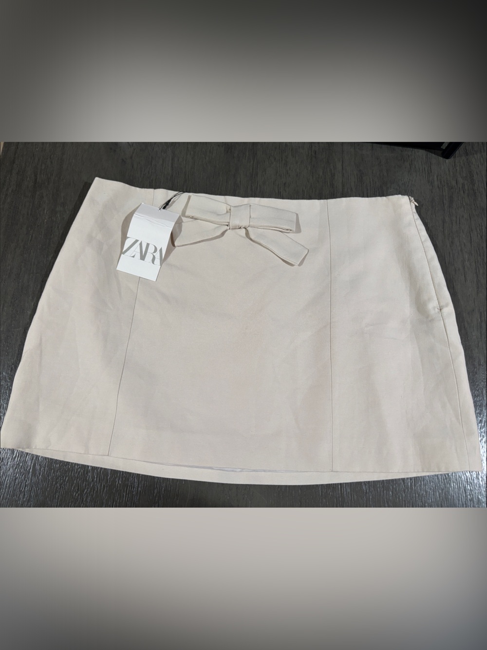 NWT Zara Cream Satin Mini Skirt with Front Bow Size XL